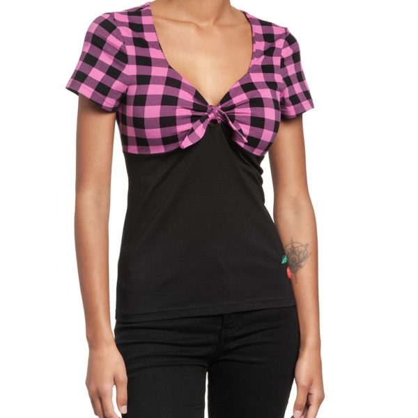 Pussy-Deluxe-Pink-Checkered-Damen-T-Shirt-schwarz-lightpink-44371_1